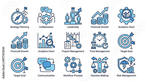 Business Icons: A collection of meticulously designed icons representing core business concepts, perfect for enhancing presentations and visual communication.