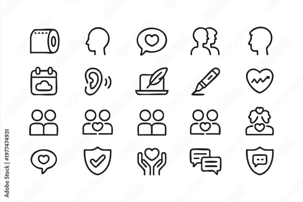Fototapeta premium Wellbeing Icons Featuring Therapy Emotions and Relationships