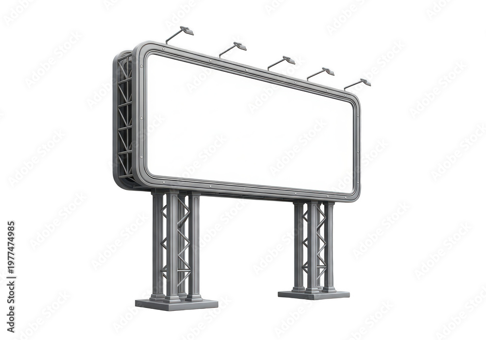 Obraz premium Large rectangular billboard structure with metal support pillars and overhead lighting fixtures