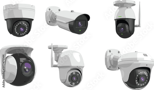 CCTV Dome and Bullet Security Camera Set with Modern Surveillance Devices for Monitoring and Safety Technology Illustration Design