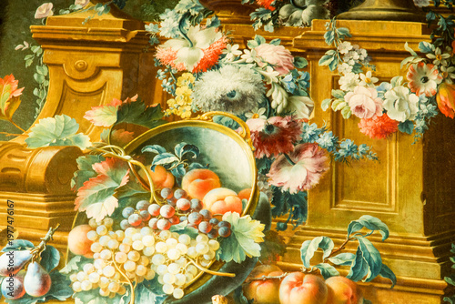 Baroque Floral Image with Flowers and Decorative Vase, Vintage Style