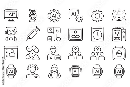 Artificial Intelligence Medical Icon Set for Digital Health Systems