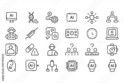 Medical Technology Icons for AI Diagnostics and Patient Care