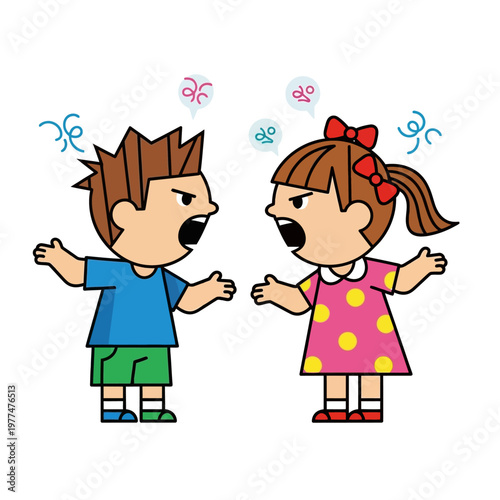 Children Arguing Cartoon Illustration