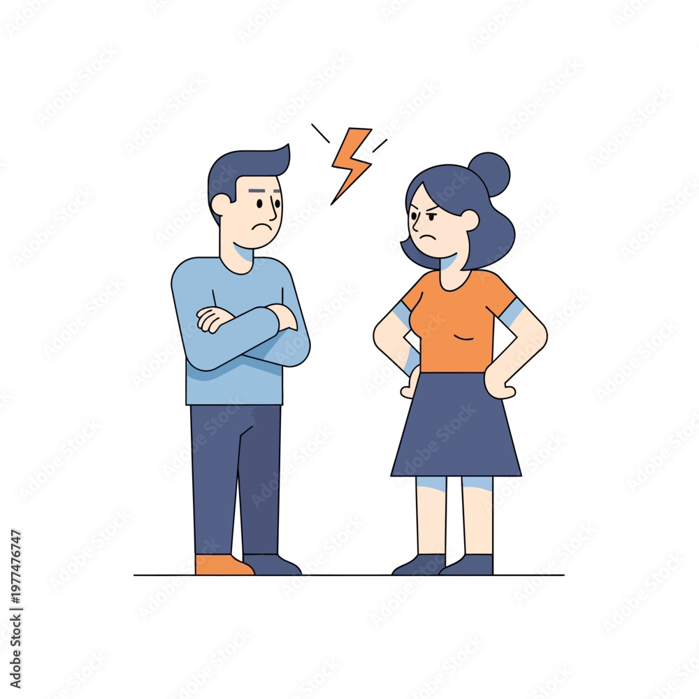 Fototapeta premium Couple Arguing with Lightning Bolt Symbolizing Conflict