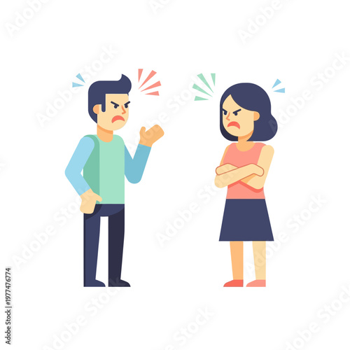 Couple arguing, conflict, disagreement, anger, relationship problems, flat design