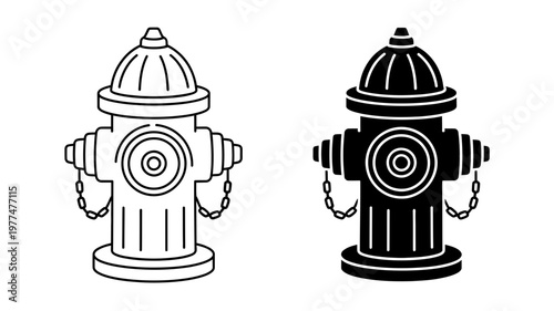 A pair of fire hydrants shown side-by-side, one rendered as an outline and the other as a dark silhouette.