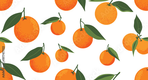 Orange Fruit Seamless Pattern with Leaves Fresh Citrus Background Summer Food Illustration Repeating Vector Design