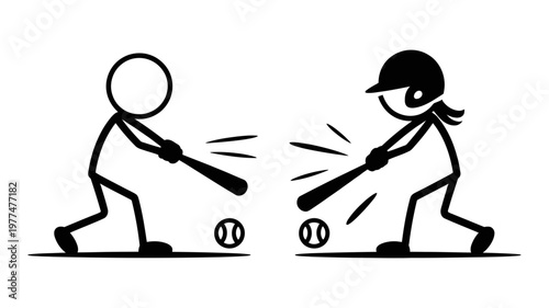Two stick figures are playing baseball, one batting and the other appearing to be in the field.