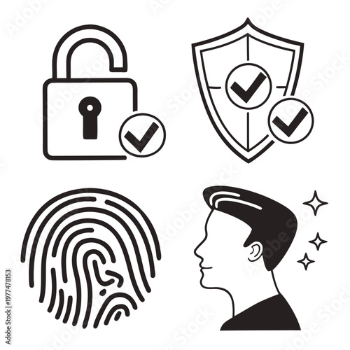 Security with lock shield fingerprint security lock check mark protection