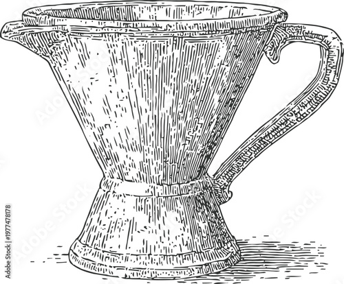 Vintage coffee dripper with handle hand drawn pour over brewing device illustration