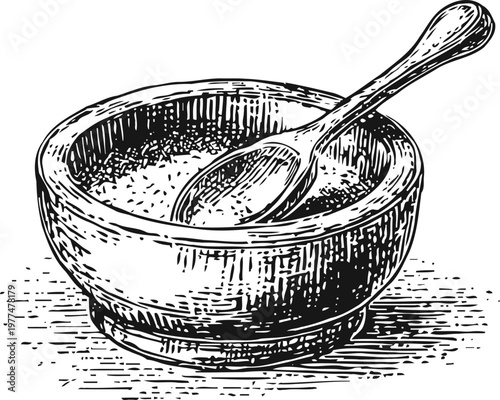 Mortar and pestle with ground spices traditional kitchen tool for grinding and mixing ingredients