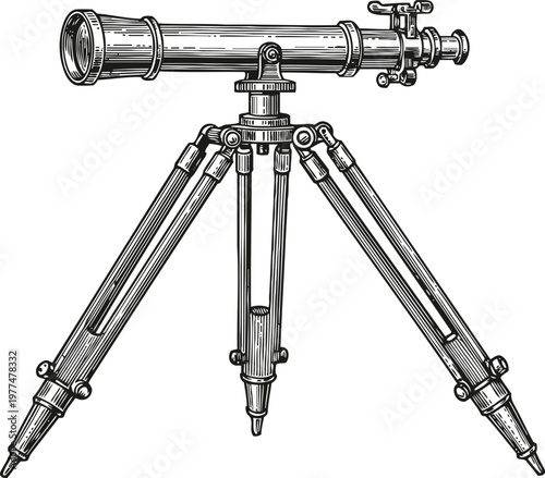 Vintage brass telescope on adjustable tripod with detailed engraving and classic design