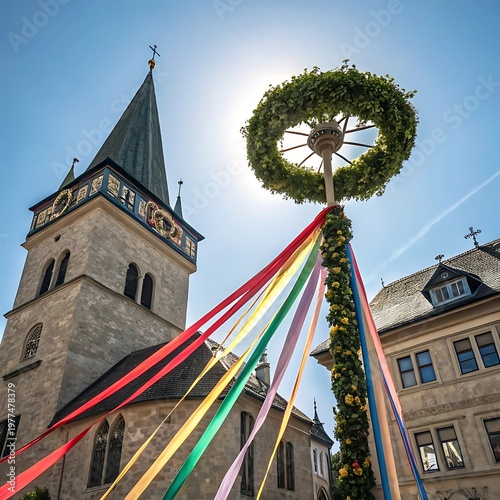 Bavarian maypole celebration a vibrant tradition with church backdrop