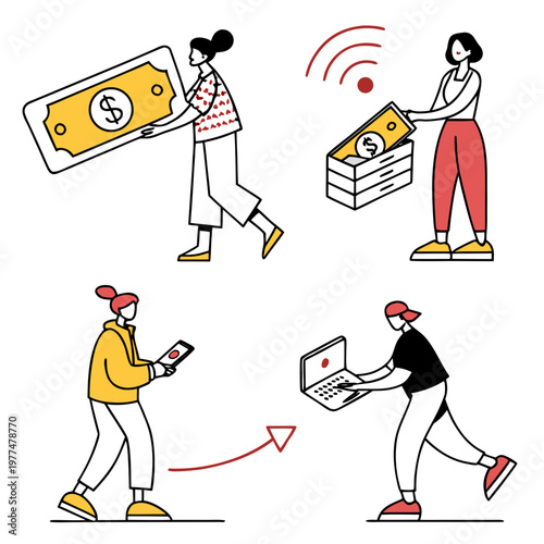 People exchanging money digitally digital money exchange cash wallet laptop