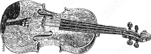 vintage violin illustration with detailed wood texture and classic string instrument design
