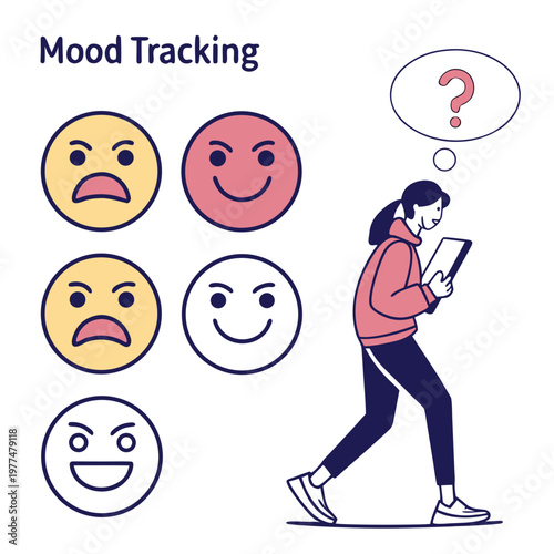 Woman tracking her mood with daily emojis mood tracking daily emotions mental health