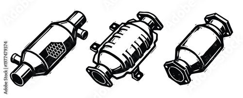 Catalytic converter set for car exhaust system emission control device illustration