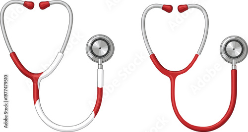 Stethoscope Medical Equipment Illustration with Red and White Variants for Healthcare and Doctor Diagnosis Concept Design