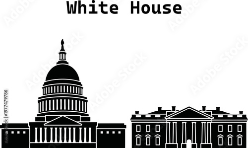 Capitol and White House silhouette vector.