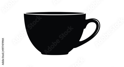 A simple black cup with a handle isolated on a white background silhouette