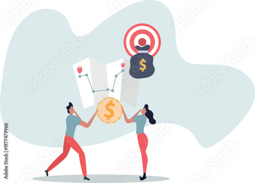 Salary negotiation strategies and wage raise planning .flat vector illustration.person's life situation and his activities.