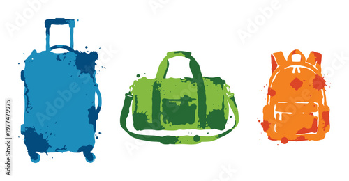Colorful splatter paint luggage bag suitcase backpack for travel journey vacation holiday