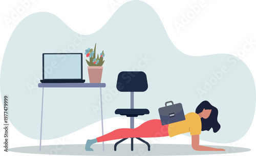 Young woman practicing yoga exercise at home. Forearm Plankflat vector illustration.person's life situation and his activities.