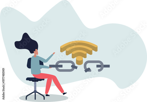 Digital disconnect and exit internet technology for detox.Connection lost because of wifi maintenance or wireless breakdown.person's life situation and his activities.