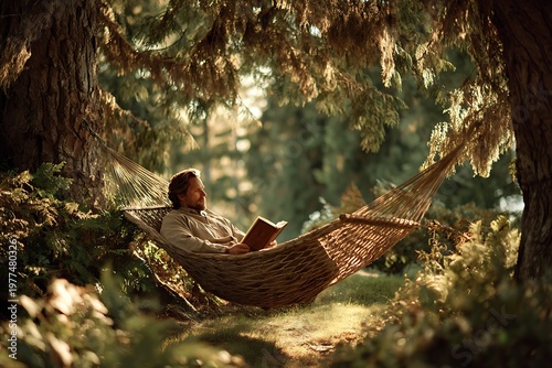 Person resting in hammock with open bible on lap