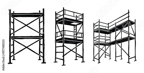 Construction scaffolding towers in different sizes on transparent background