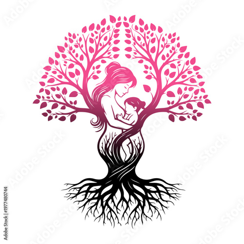 Happy Mother's Day Vector Illustration with Beautiful Floral Wreath and Elegant Typography. Greeting Card Design with Pink Flowers, Hearts, and Leaves for Mom's Birthday, Poster, and Social Media.
