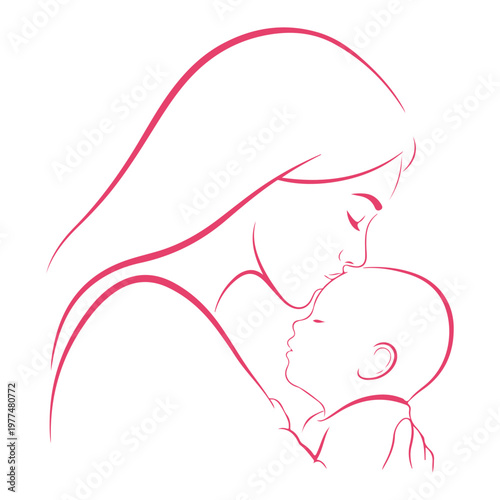 Happy Mother's Day Vector Illustration with Beautiful Floral Wreath and Elegant Typography. Greeting Card Design with Pink Flowers, Hearts, and Leaves for Mom's Birthday, Poster, and Social Media.