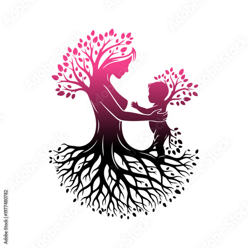 Happy Mother's Day Vector Illustration with Beautiful Floral Wreath and Elegant Typography. Greeting Card Design with Pink Flowers, Hearts, and Leaves for Mom's Birthday, Poster, and Social Media.