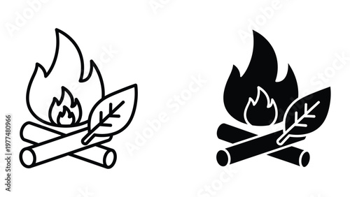 Two contrasting campfire icons with different artistic styles