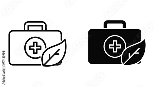 Contrast of traditional and modern medical or eco-friendly briefcases with health symbols