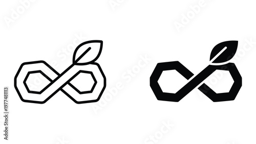 Two stylized infinity symbols with leaf-like extensions in contrasting line weights