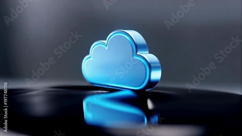 Blue Cloud Symbol Floating Above Black Oil Drop in Bright Background