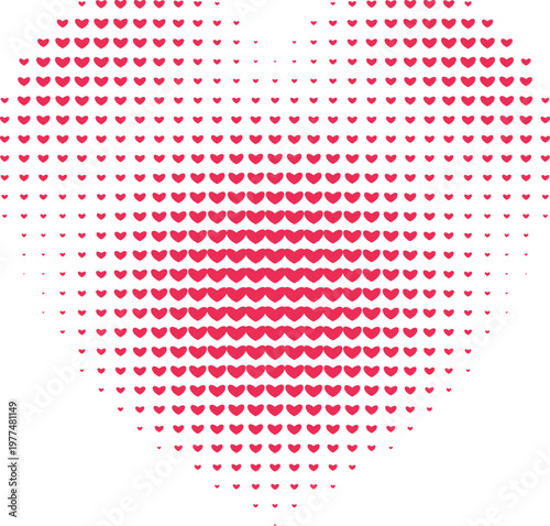 Red Heart Shape Made of Small Hearts Halftone Pattern Vector Design
