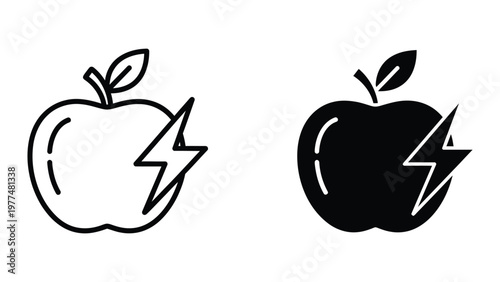 Contrasting styles of apple logos with lightning bolt symbols inside