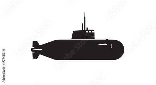 Black submarine icon, vector submarine silhouette, ocean naval vessel, military boat
