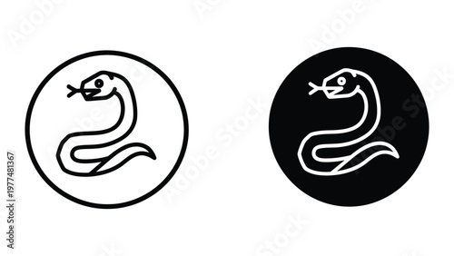 Contrasting snake symbols on circular backgrounds in black and white designs