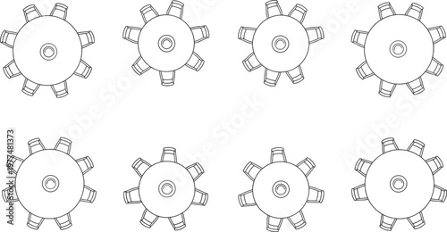 Φωτογραφία A set of funny cartoon monsters designed as a mechanical gear system to symboliz