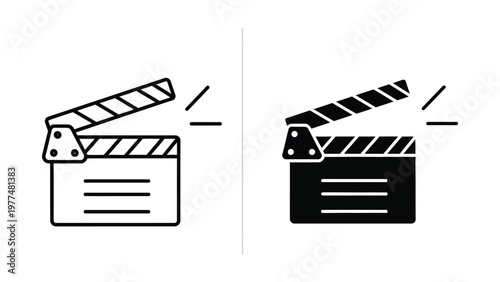 Contrast between traditional and modern film clapperboards in black and white illustration