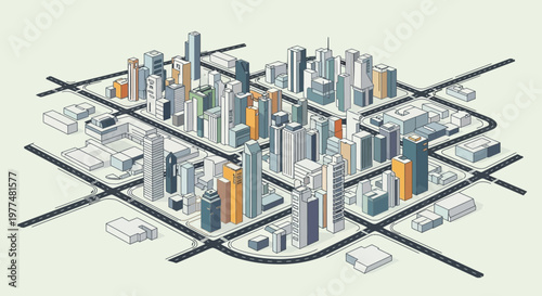 Konstfotografi Isometric cityscape illustration, modern buildings, urban planning, city map, ar