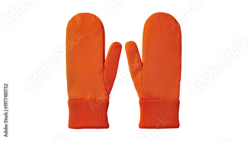 Bild auf Leinwand Bright orange knitted mittens pair with ribbed cuffs