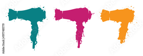 Hair dryers made of colorful paint splashes for styling and drying hair vector illustration