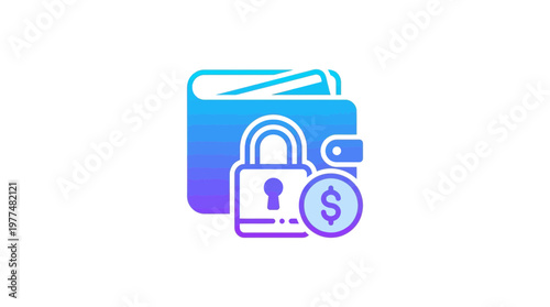 Digital wallet secured with a padlock and a dollar coin, symbolizing secure online transactions and financial data protection.