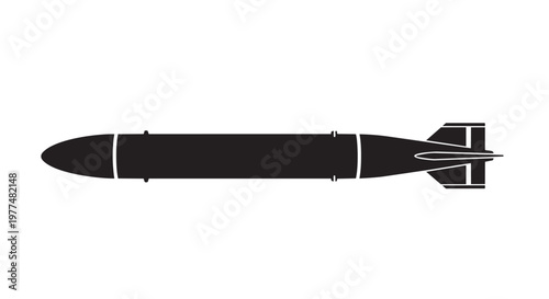 Black missile icon, vector bomb symbol, military explosive weapon, silhouette illustration