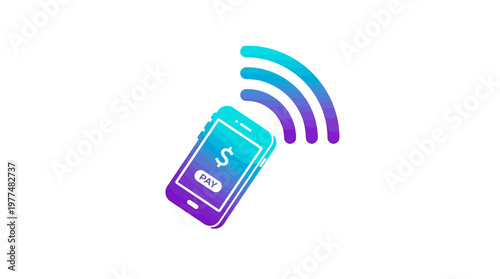 Smartphone with 'PAY' button and radiating waves, symbolizing mobile payment and contactless transaction technology.